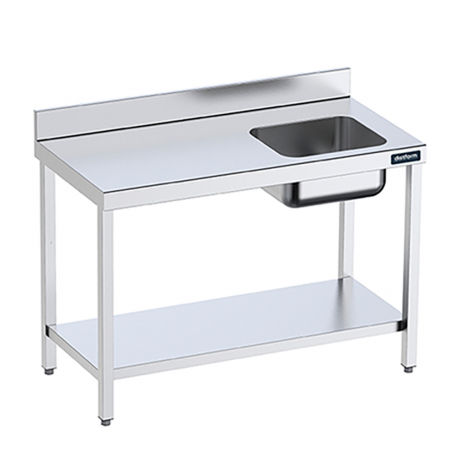 Table murale de travail inox professionnelles avec bac et étagère Table murale de travail inox professionnelles avec bac et étagère